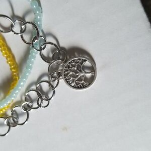 Tree of Life Charm Bracelet Set Pastel and Silver Chain